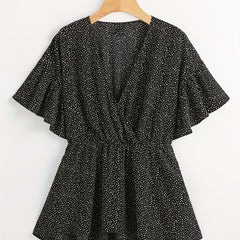 Polka Dot Butterfly Sleeve Peplum Top