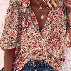 Paisley Print Button Front Shirt Vintage Long Sleeve Shirt