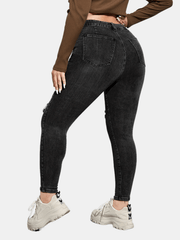 Solid Button Fly Ripped High Rise Skinny Jeans