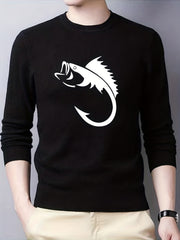 Fish Pattern Knitted Sweater Men's Casual Warm Pullover for Fall Winter