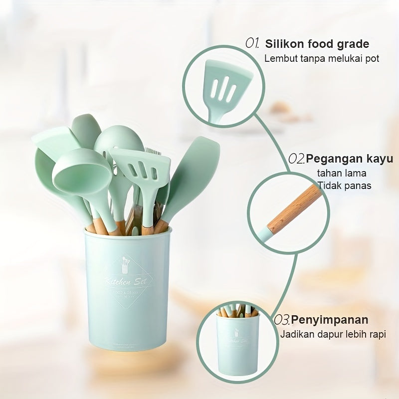 12pcs Silicone Kitchen Utensil Set Non Stick Includes Slotted Spatula Spoon