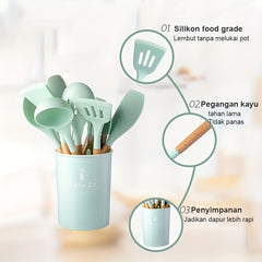 12pcs Silicone Kitchen Utensil Set Non Stick Includes Slotted Spatula Spoon