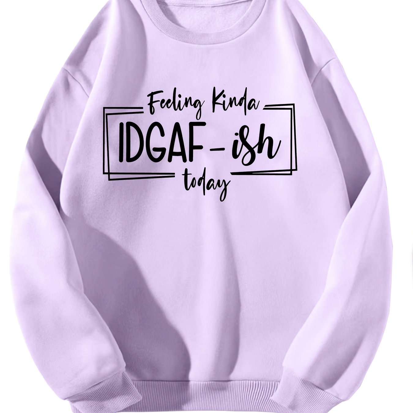 Letter Print Solid Pullover Crew Neck Casual Sweatshirt Women's Clothing