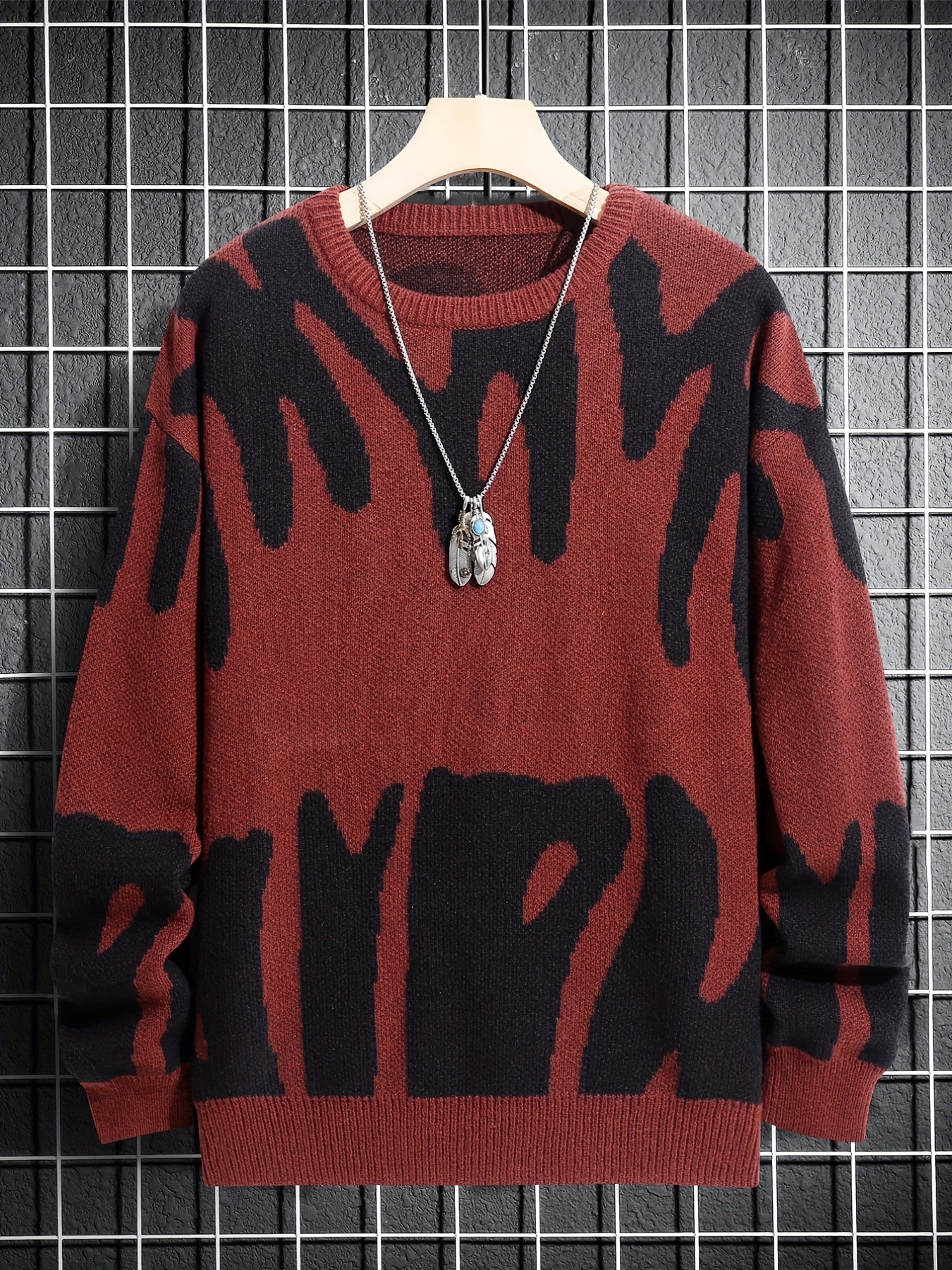 Men's Abstract Graphic Sweater Casual Pullover for Fall and Winter