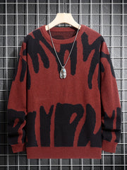 Men's Abstract Graphic Sweater Casual Pullover for Fall and Winter
