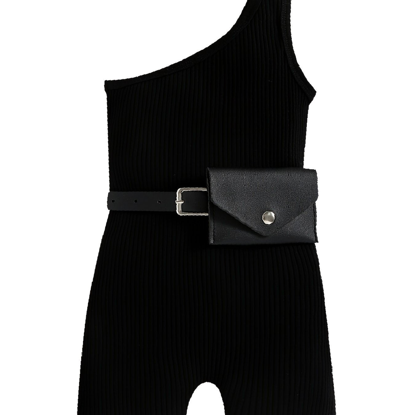 Toddler Girls Cotton Ribbed One Shoulder Jumpsuit Romper