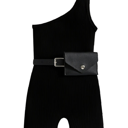 Toddler Girls Cotton Ribbed One Shoulder Jumpsuit Romper