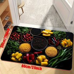 Vegetables Grains Kitchen Mat Colorful Pattern Carpet Realist Style Washable Rug