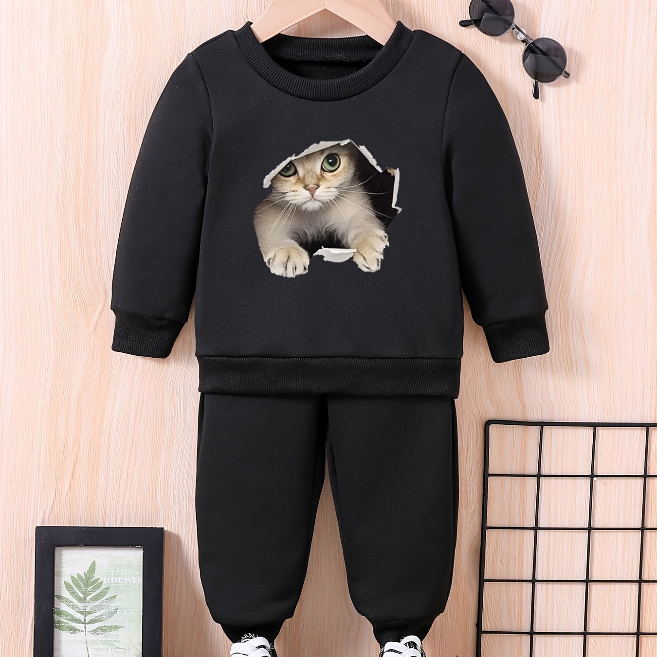Kitten On Hole Baby Sweatshirt Trousers Set