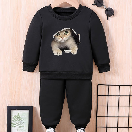Kitten On Hole Baby Sweatshirt Trousers Set