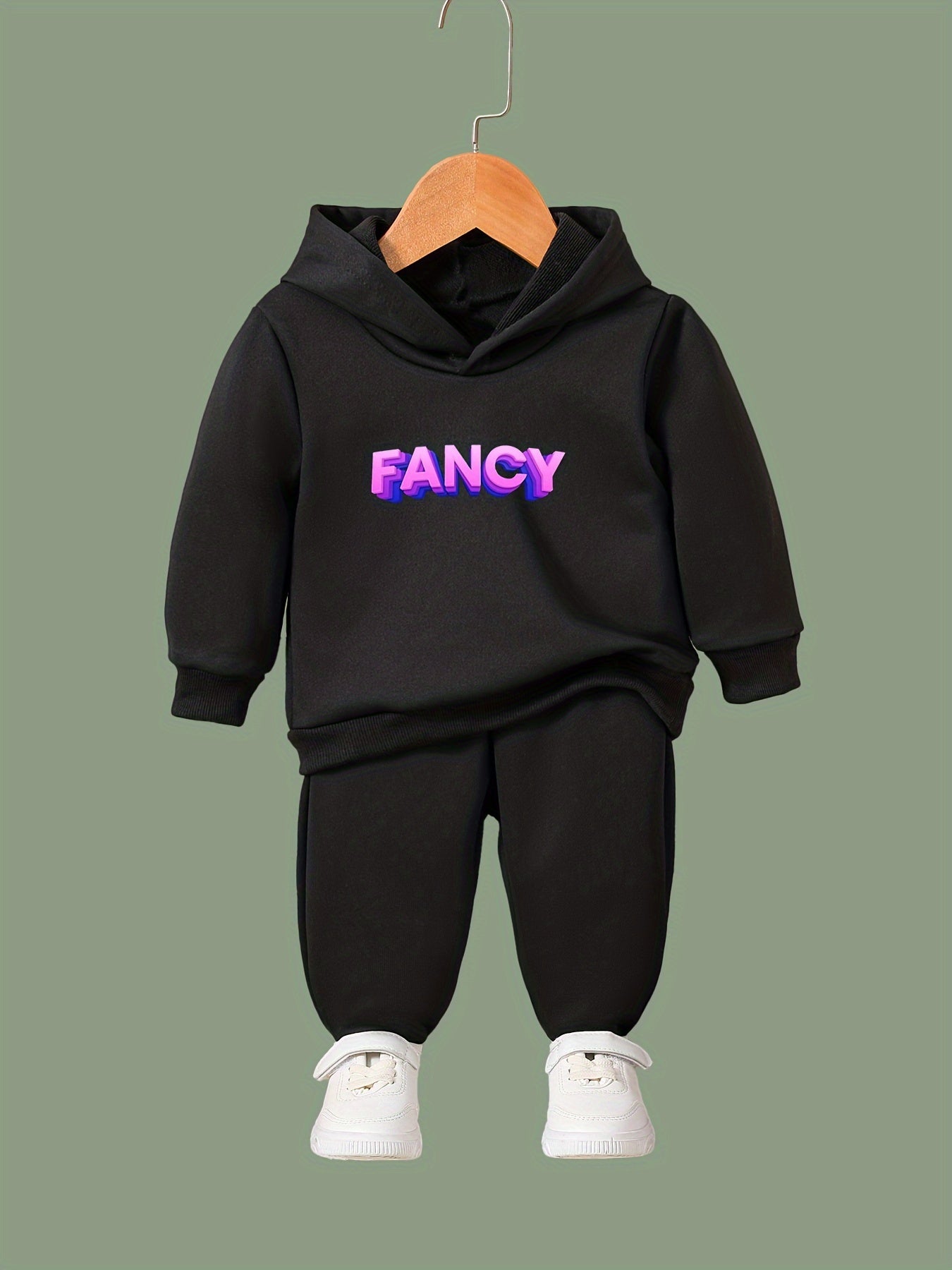 Girls 2pc Alphabets Pattern Hooded Sweatshirt Solid Sweatpants Set
