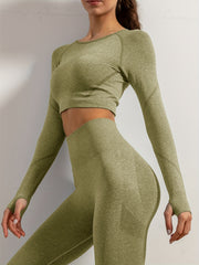 Moisture Wicking Yoga Cropped Top Long Sleeve Thumb Holes