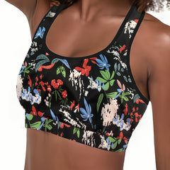 Floral Print Plus Size Sports Bra Round Neck Fitness Bra
