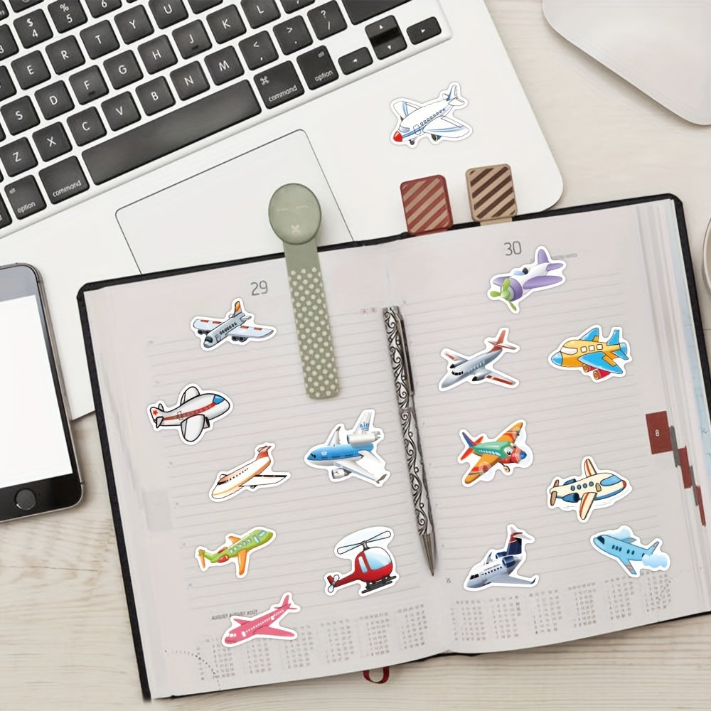63pcs Cartoon Plane Vinyl Stickers Pack Waterproof for Water Bottle Laptop Phone