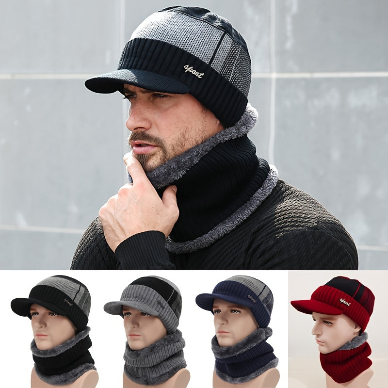 Winter Fishing Hat & Neck Gaiter Set Warm Knitted Hat With Velvet