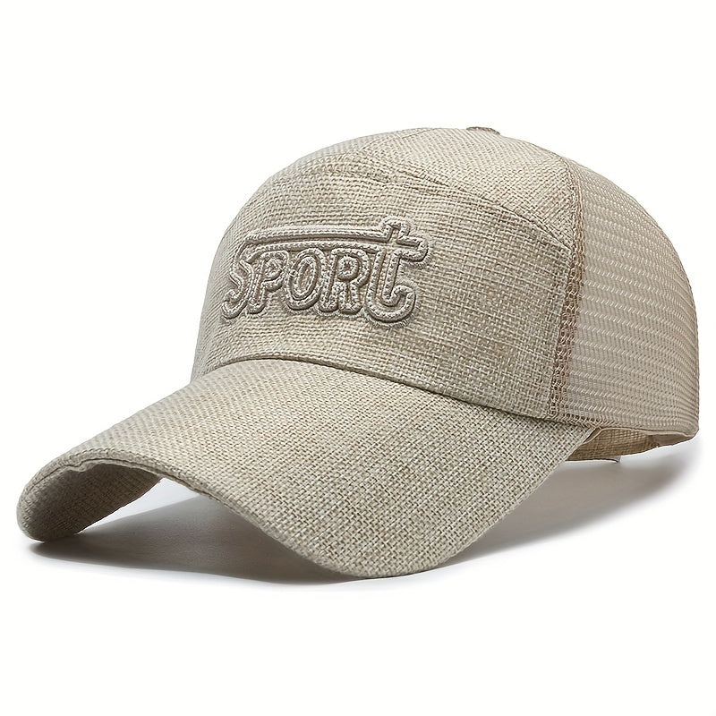 Men's Summer Linen Long Brim Baseball Cap Breathable Sunscreen Peaked Cap