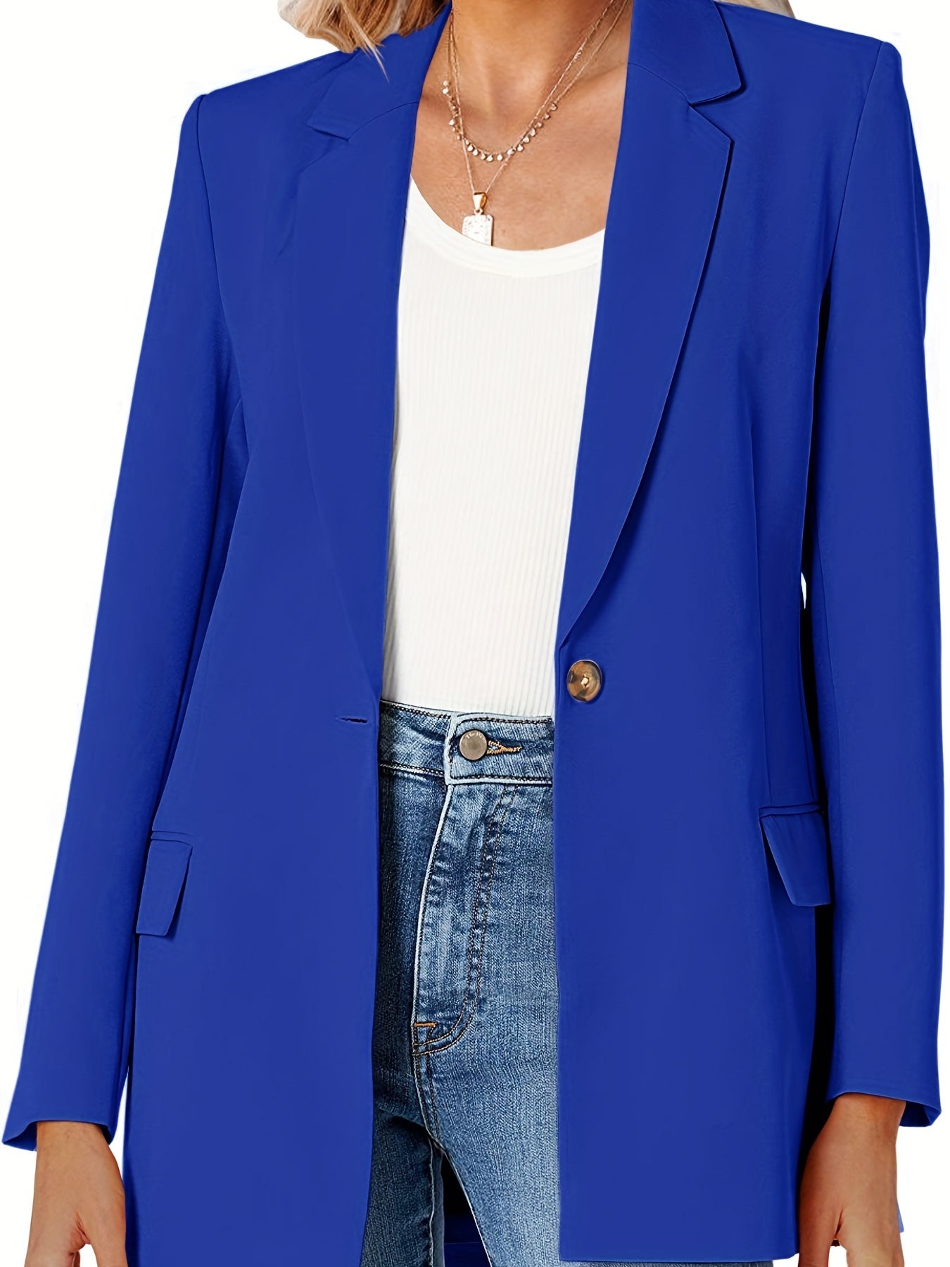 Solid Open Front Blazer Lapel Long Sleeve Blazer