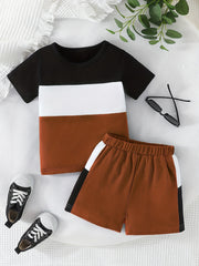 Boys Casual Outfit Round Neck T shirt & Shorts Summer Clothes Sets
