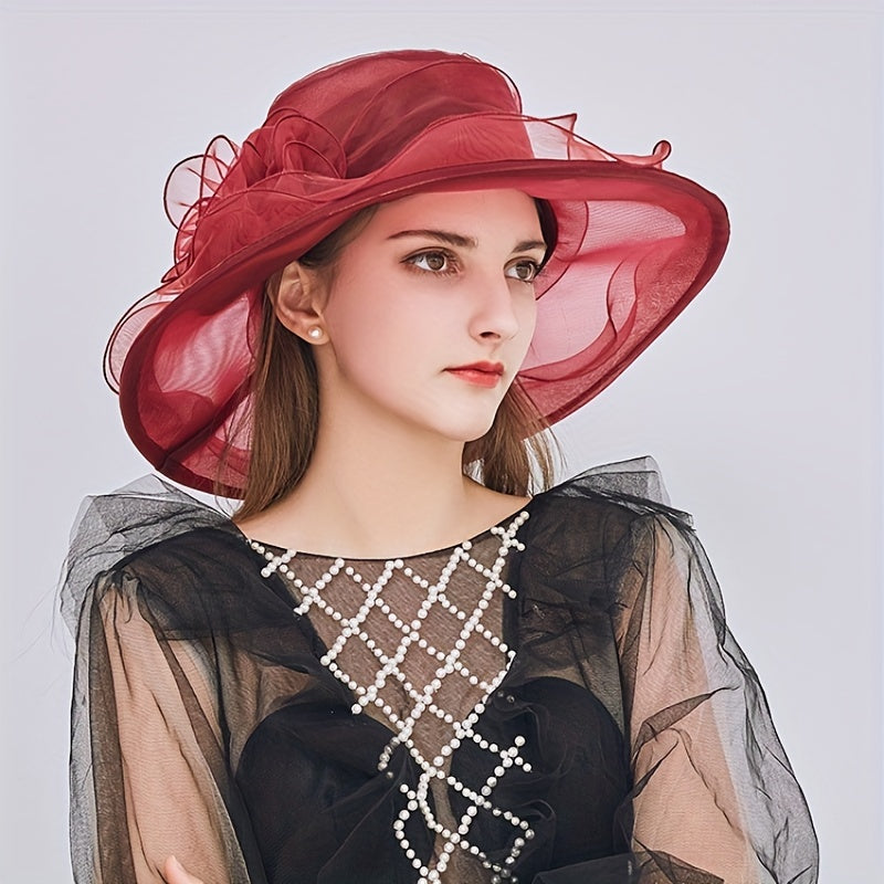 Wide Brim Organza Derby Hat Sunscreen Travel Beach Hat Women
