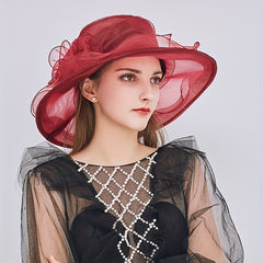 Wide Brim Organza Derby Hat Sunscreen Travel Beach Hat Women