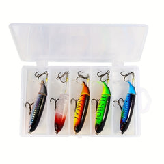 5 Pack Whopper Plopper Fishing Lures with Soft Tail, 13.2g Heavy Metal