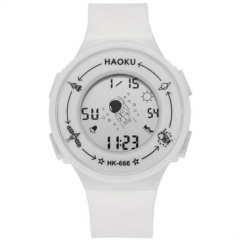 Spaceman Graphic Round Electronic Watch Waterproof Luminous Watch