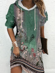 Floral Print Long Sleeve Hoodie Dress