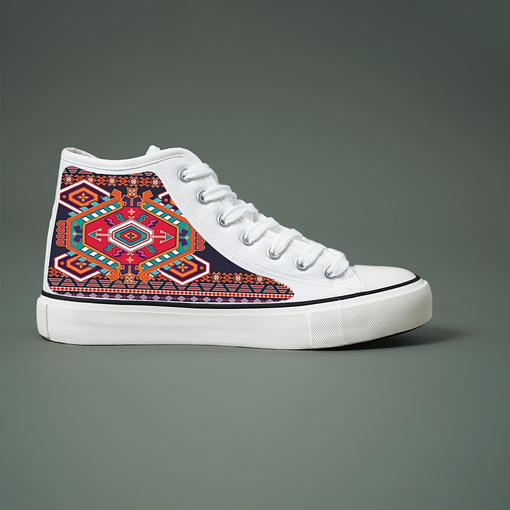 Ethnic Print Chunky Canvas Sneakers High Top Classic Skate Shoes