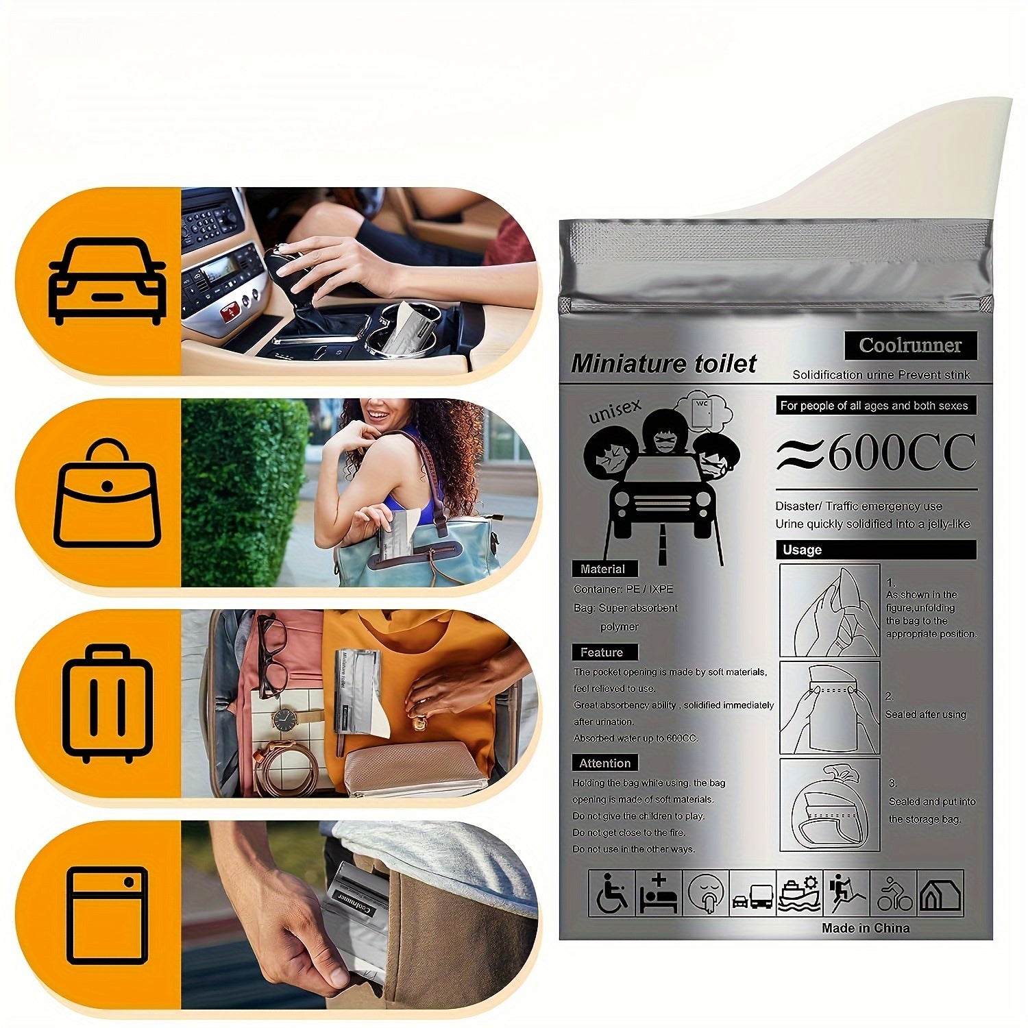 4pcs Camping Disposable Urinals & Vomiting Bags Portable Toilet Bag