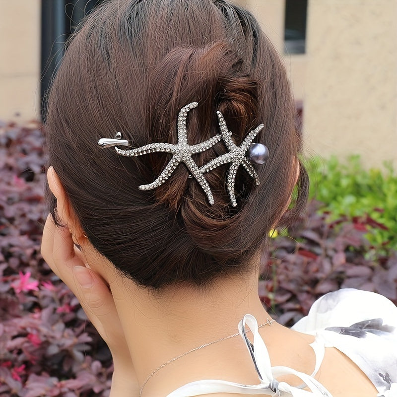 Artificial Diamond Starfish Twist Hair Clip for Girls