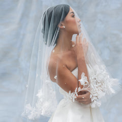 Romantic Double Layer Bridal Veil with 3D Florals and Beaded Detailing