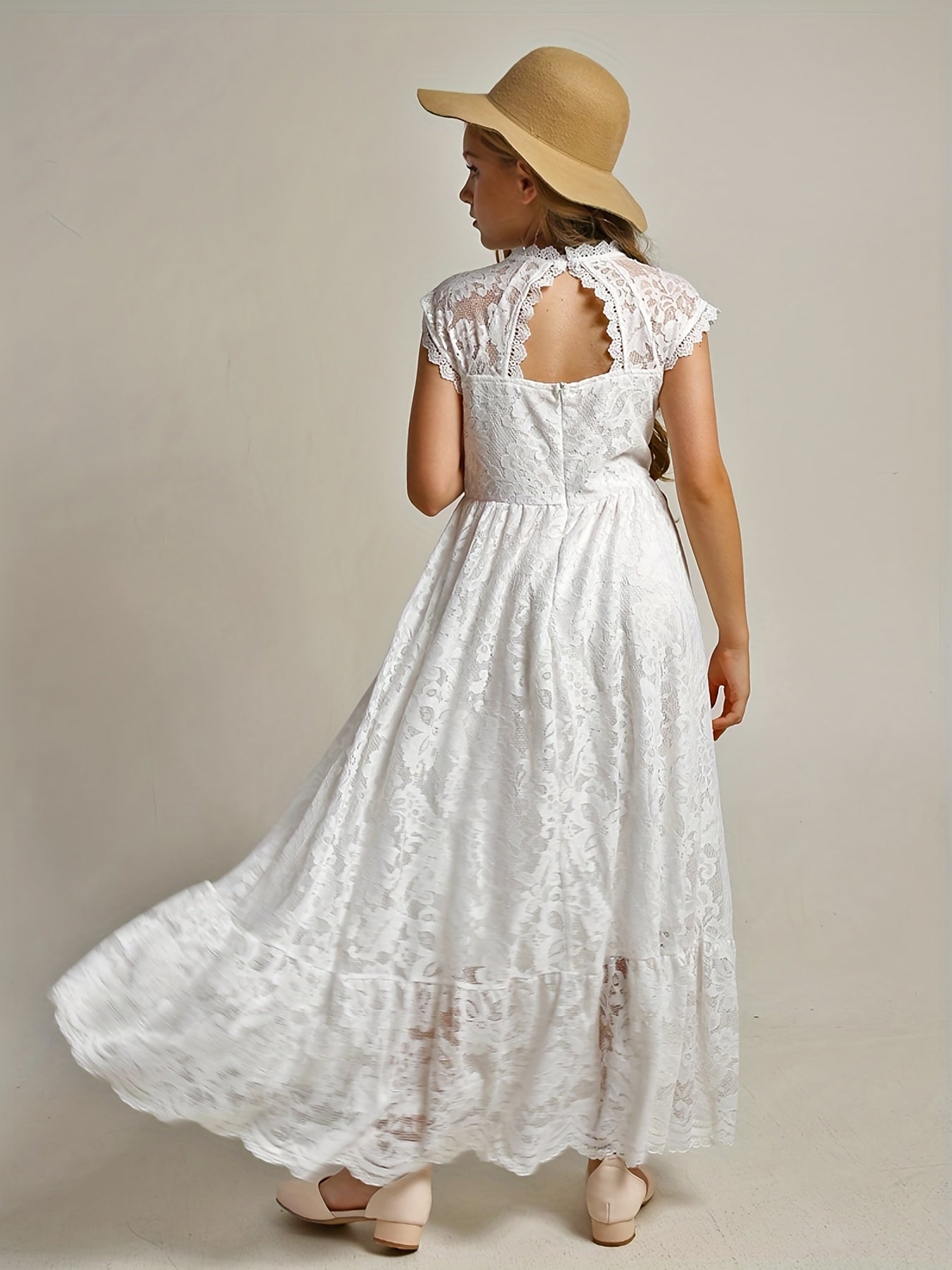 Floral Lace Backless Maxi Dress for Girls