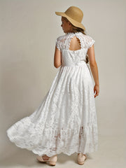 Floral Lace Backless Maxi Dress for Girls