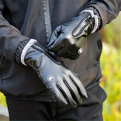 Autumn Winter Zipper PU Leather Gloves Waterproof Windproof Anti-slip