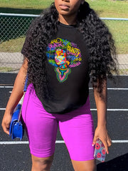 Print Matching Two piece Set Short Sleeve T shirt & Solid Leggings