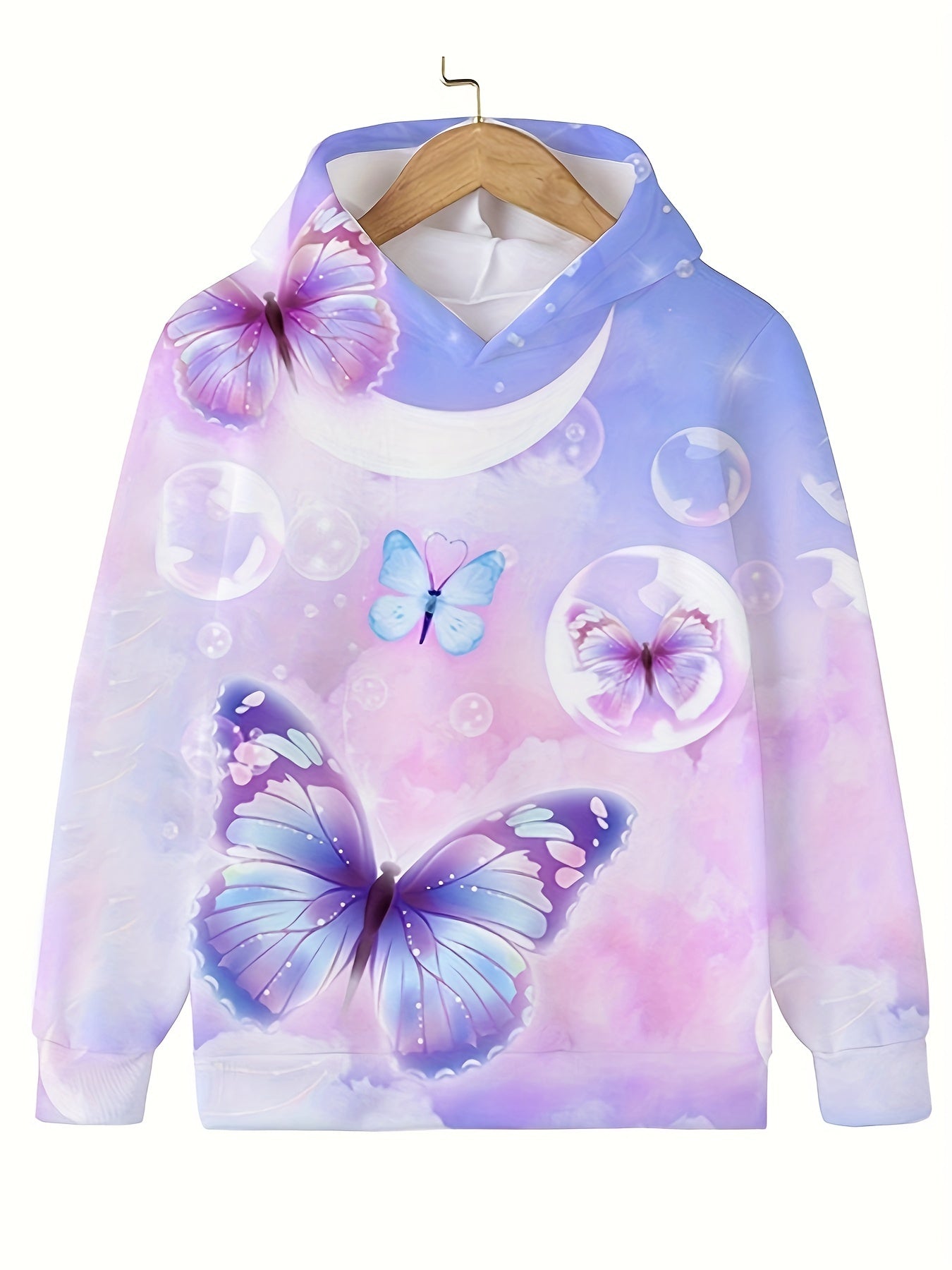 Girls Butterfly & Bubble Long Sleeve Hooded Sweatshirt