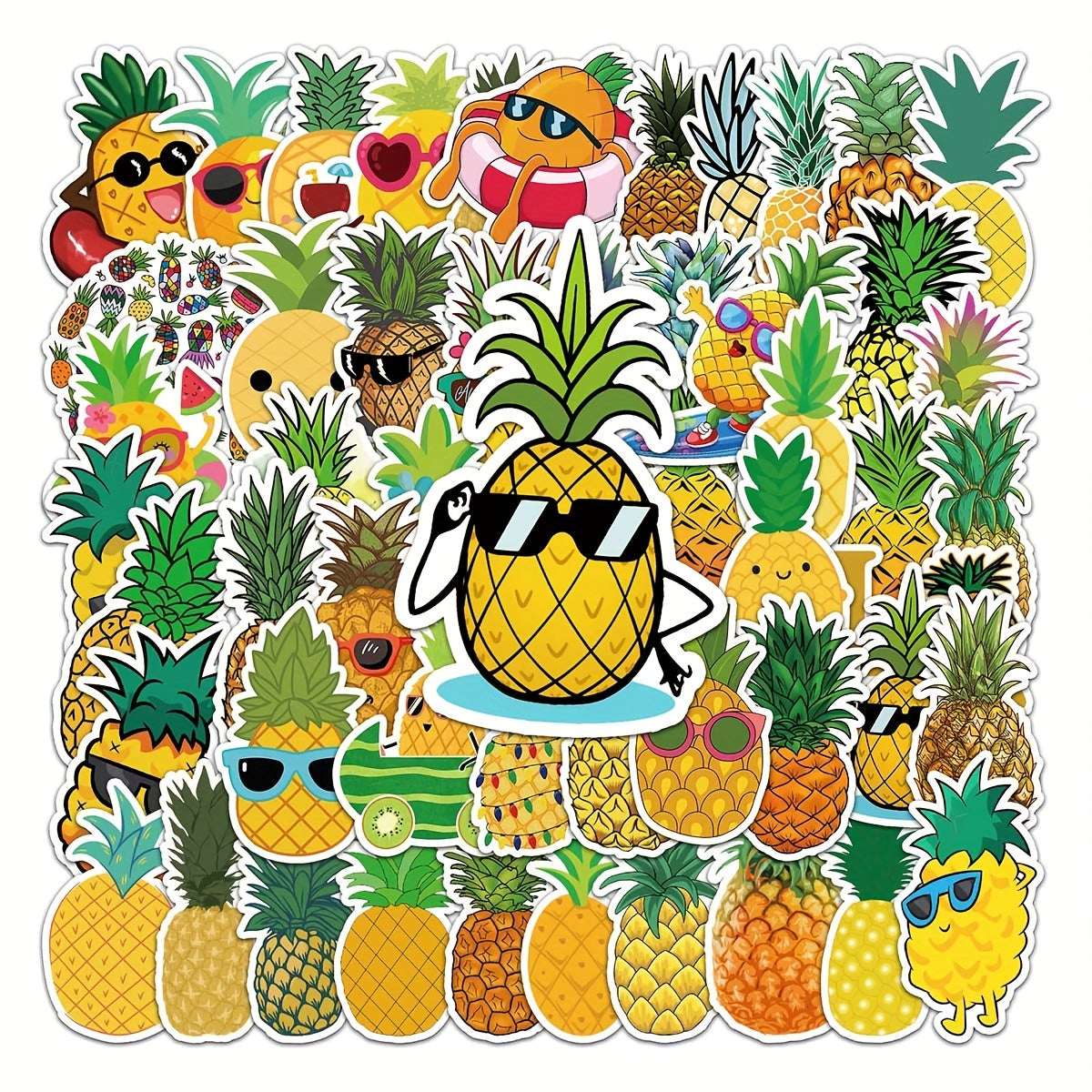 50 Pineapple Pattern Waterproof Stickers Water Bottles Laptop Luggage