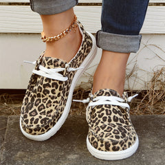 Leopard Print Canvas Low Top Lace Up Casual Shoes