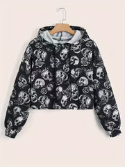 Halloween Skull Print Hoodie Women's Sweatshirt