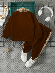 2pcs Boys Plaid Long Sleeve Sweatshirt&Sweatpants Sets Kids Clothes