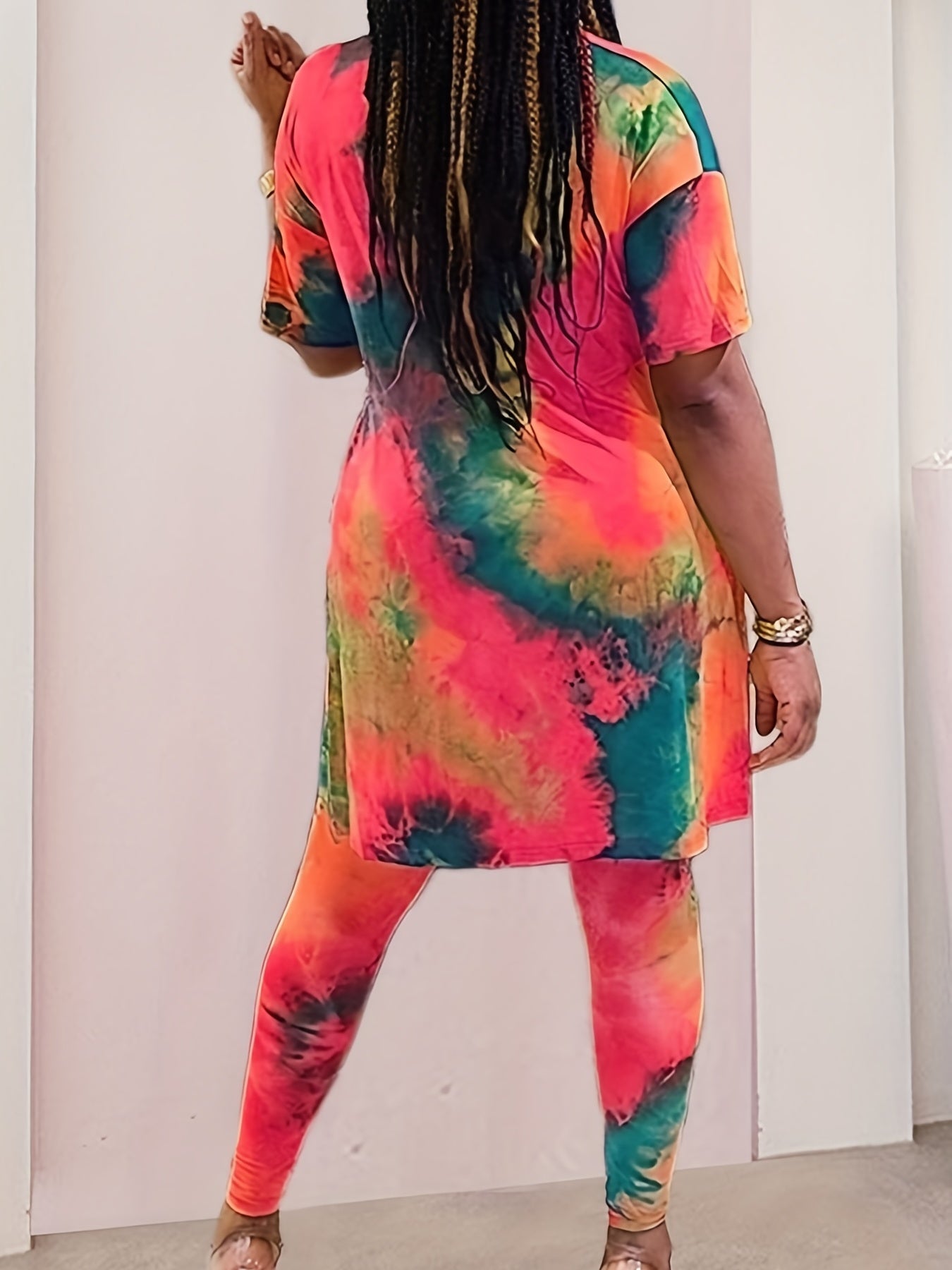 Tie Dye V Neck Top & Leggings Set