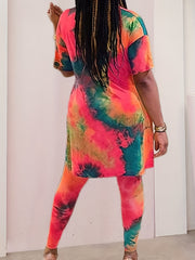 Tie Dye V Neck Top & Leggings Set