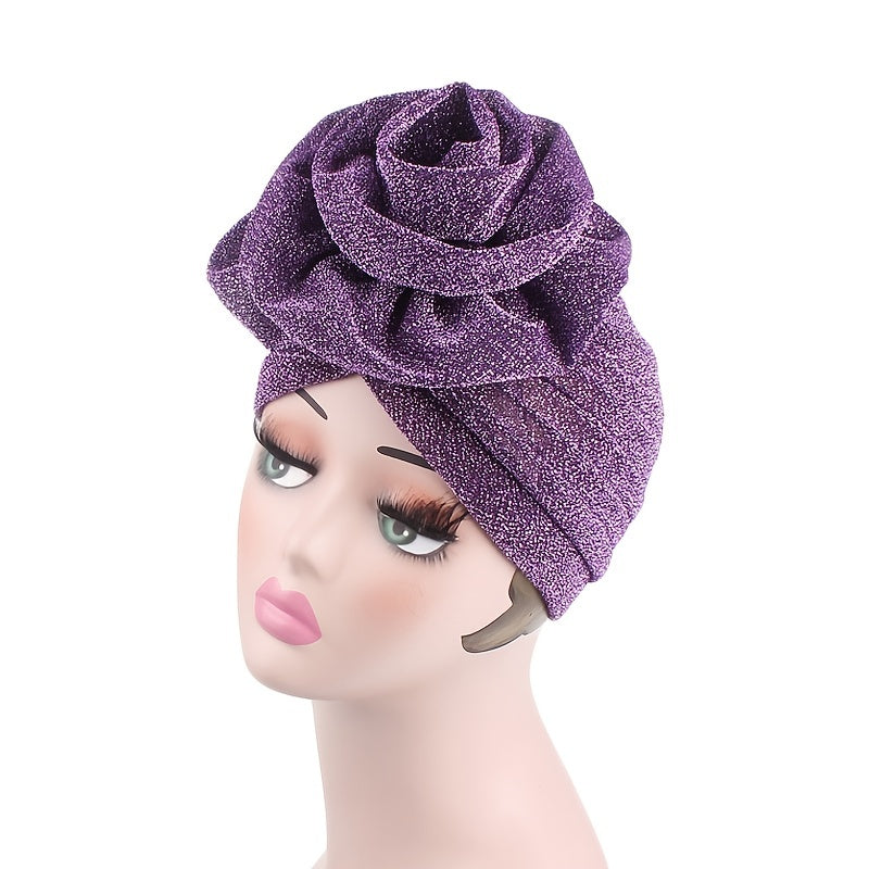 Glitter Floral Bandana Turban Hat Big Flower Head Wrap