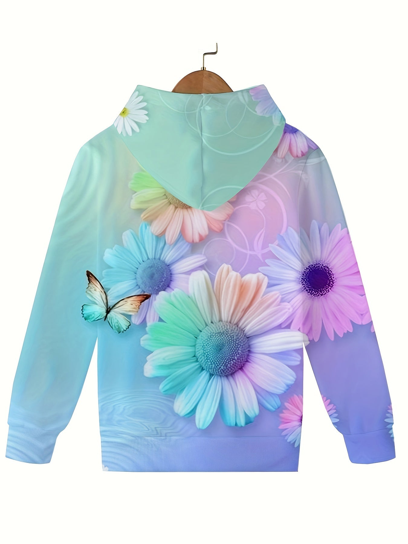 Flower Print Hooded Pullover Sweatshirt for Kids