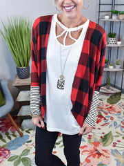 Striped & Plaid Print Long Sleeve Open Front Cardigan