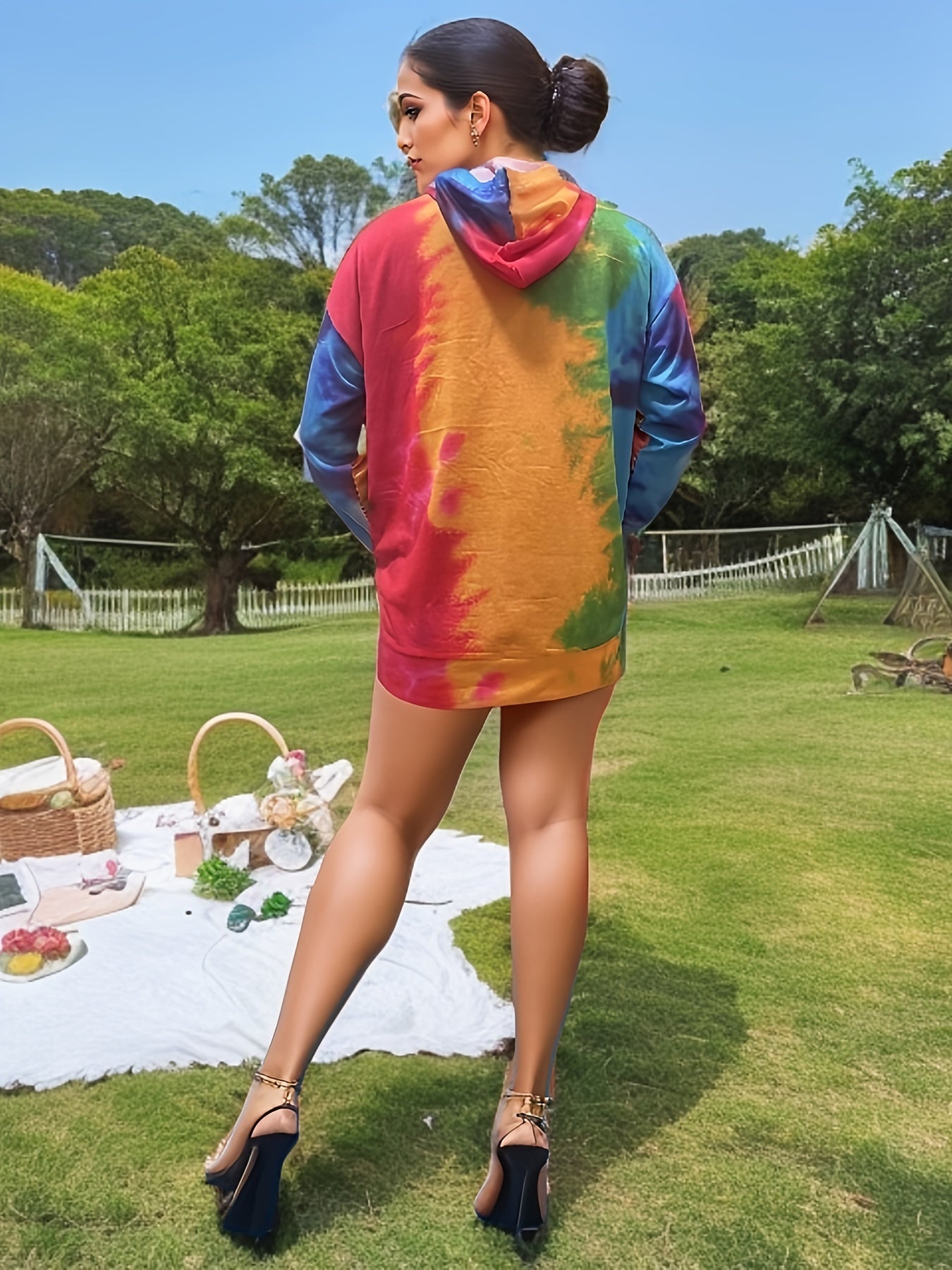 Colorblock Tie Dye Long Sleeve Hoodie With Pockets