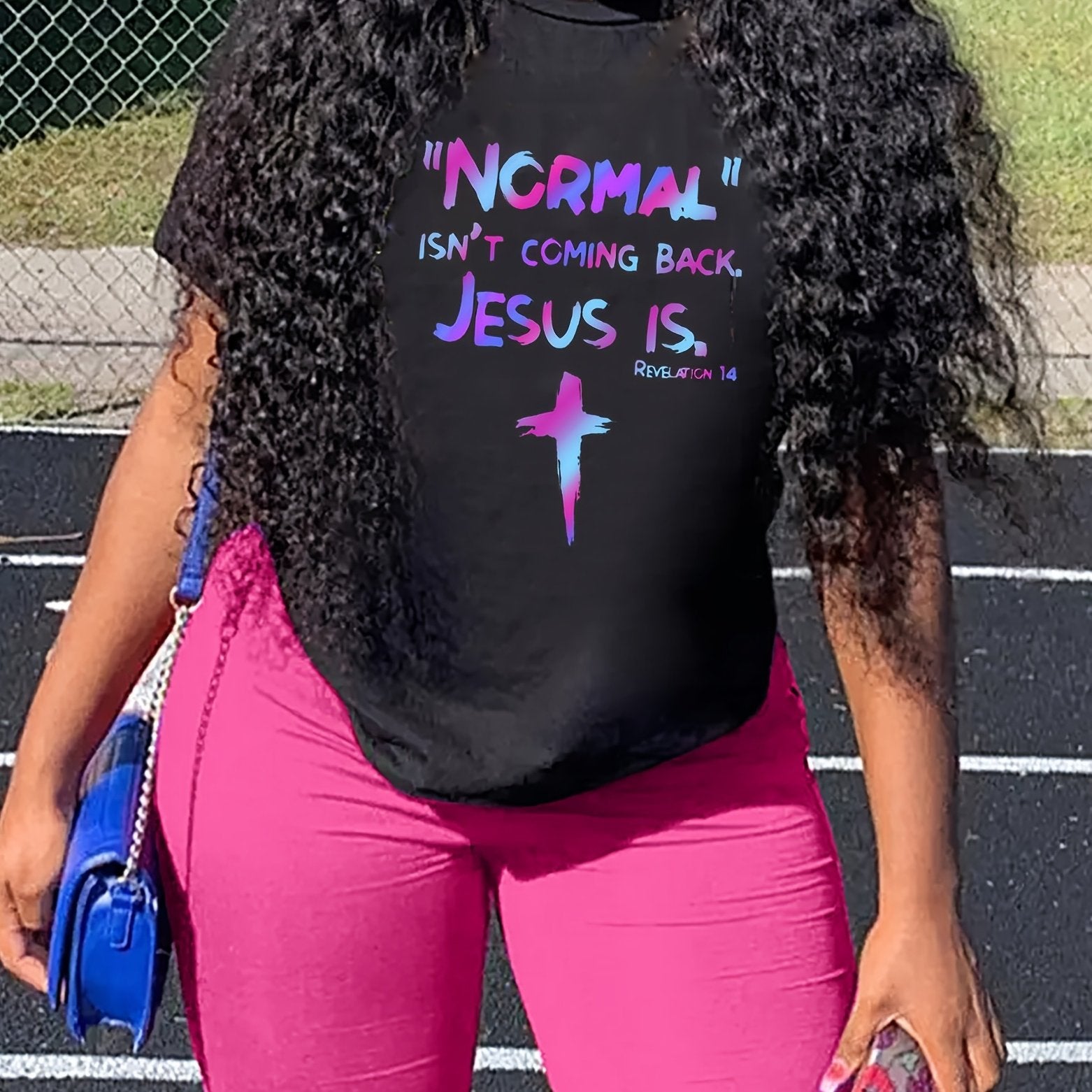 Ombre Slogan & Cross Print Top & Biker Shorts Set