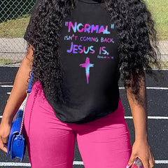 Ombre Slogan & Cross Print Top & Biker Shorts Set