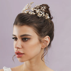 Faux Pearl Crown Bridal Hair Accessories Veil Wedding Dress Jewelry