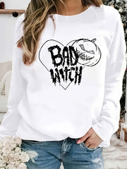 Halloween Bad Witch Print Sweatshirt Long Sleeve Crew Neck Women's Clothing